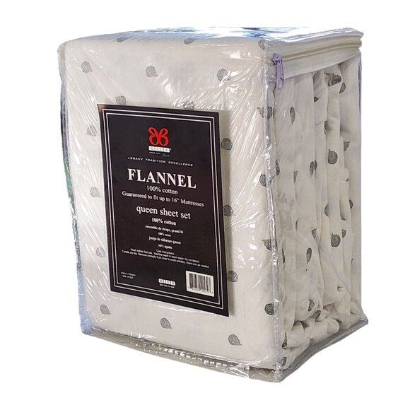 BIBB Home Winter Cotton Flannel Sheet Set Ivory Queen Size 4pc Hedgehog Print - Picture 10 of 10